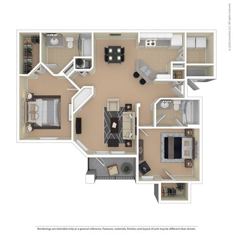 Floor plan for 2 beds, 2 baths, 1164 sqft